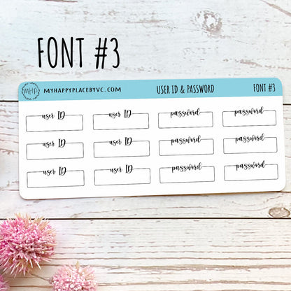 User ID and Password Planner Stickers for Bullet Journals. College  Planner, Homeschool Planner, Academic Planner || T315
