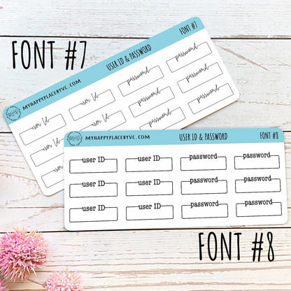 User ID and Password Planner Stickers for Bullet Journals. College  Planner, Homeschool Planner, Academic Planner || T315