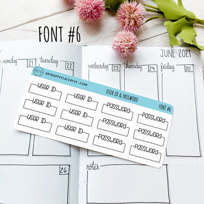 User ID and Password Planner Stickers for Bullet Journals. College  Planner, Homeschool Planner, Academic Planner || T315