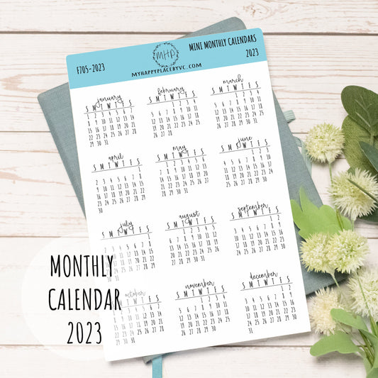Mini  2023 Calendar Stickers for College Planner. Sticker for Teacher Planners, Bullet Journals, and Homeschool Planner || F705
