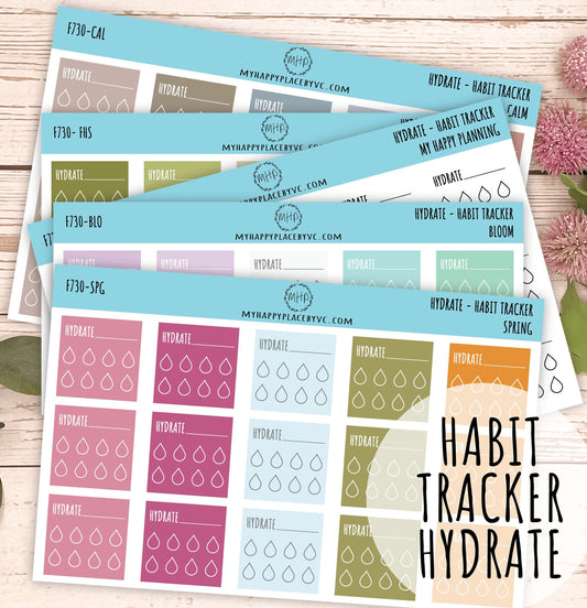 Hydrate Habit Tracker. Planner Stickers for Bullet Journals, College Planner, Teacher, Homeschool Planner and School Planners || F730