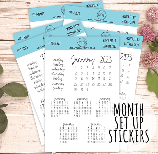 Month Set Up Stickers for Planners, Organizers and Bullet Journals.Stickers for Planners || F722