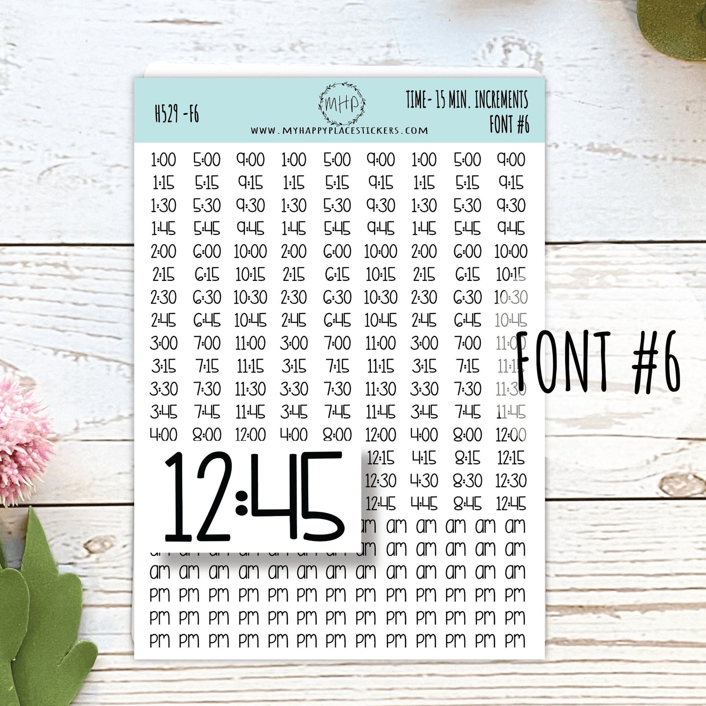 HOURS- 15 Min. Increment Stickers for Planners, Organizers and Bullet Journals. College Planner. 8 Fonts to Choose From || H529