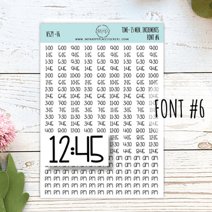 HOURS- 15 Min. Increment Stickers for Planners, Organizers and Bullet Journals. College Planner. 8 Fonts to Choose From || H529