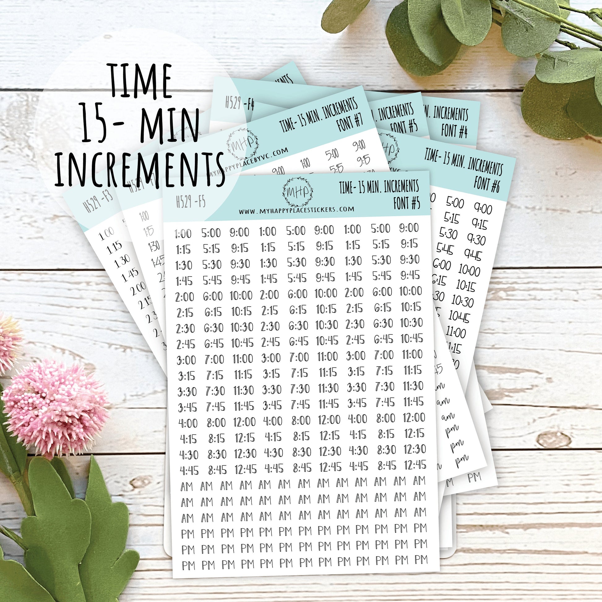 HOURS- 15 Min. Increment Stickers for Planners || H529