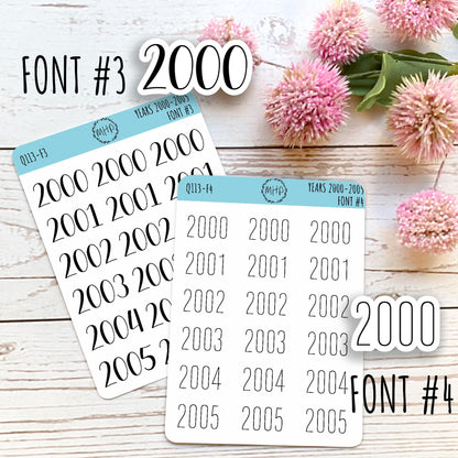2000 - 2005 Year Stickers for Planners, Bullet Journals, College Planner, Teacher Planner or Homeschool Planner || Q113