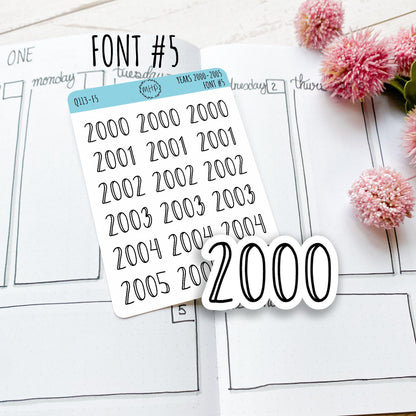 2000 - 2005 Year Stickers for Planners, Bullet Journals, College Planner, Teacher Planner or Homeschool Planner || Q113