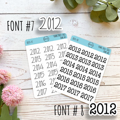 2012 - 2017 Year Stickers for Planners, Bullet Journals, College Planner, Teacher Planner or Homeschool Planner || Q115
