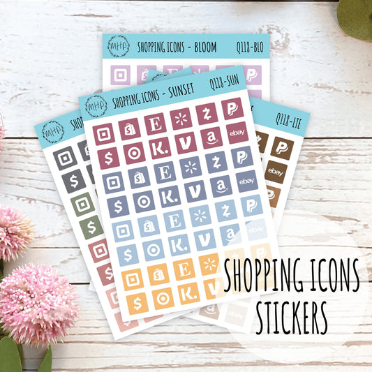 Shopping Icons for Bullet Journals and Planners. Store Icons || Q118