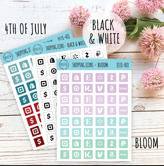 Shopping Icons for Bullet Journals and Planners. Store Icons || Q118