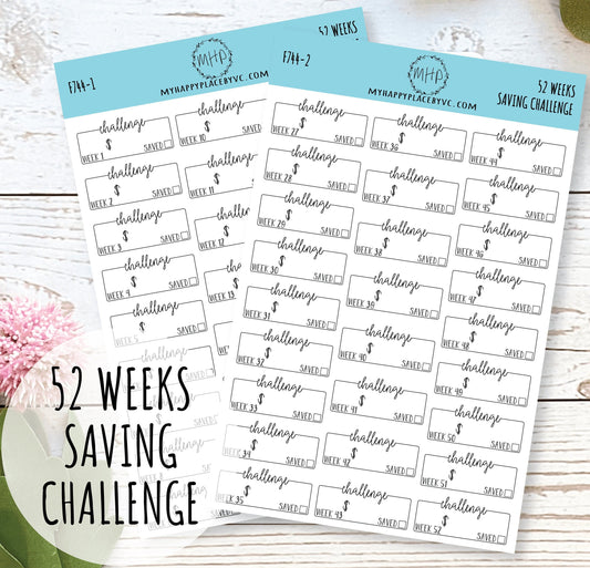 52 Week Saving Challenge Stickers for Planners and Bullet Journals || F744