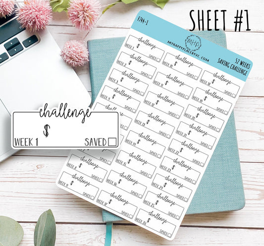 52 Week Saving Challenge Stickers for Planners and Bullet Journals || F744