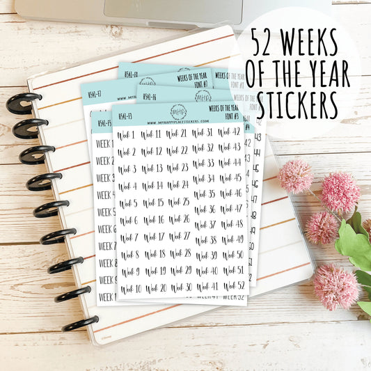 52 Weeks of the Year Stickers for Planners and Bullet Journals || H541