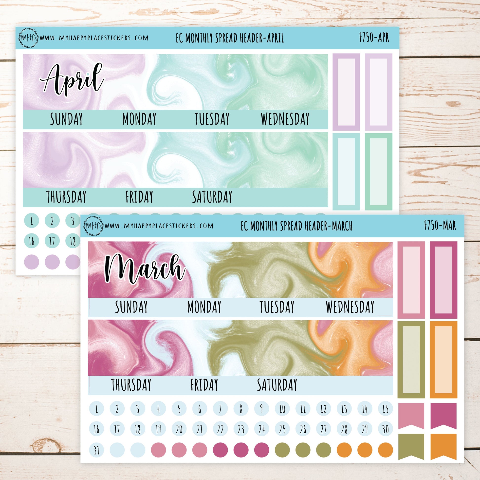 EC Monthly Spread Header, Change Stickers for 7x9 EC Planners || F750