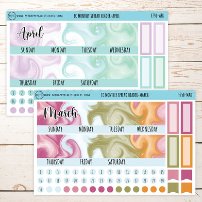 EC Monthly Spread Header, Change Stickers for 7x9 EC Planners || F750