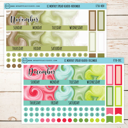 EC Monthly Spread Header, Change Stickers for 7x9 EC Planners || F750