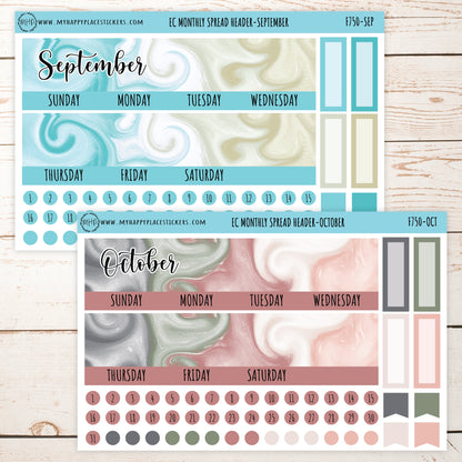 EC Monthly Spread Header, Change Stickers for 7x9 EC Planners || F750