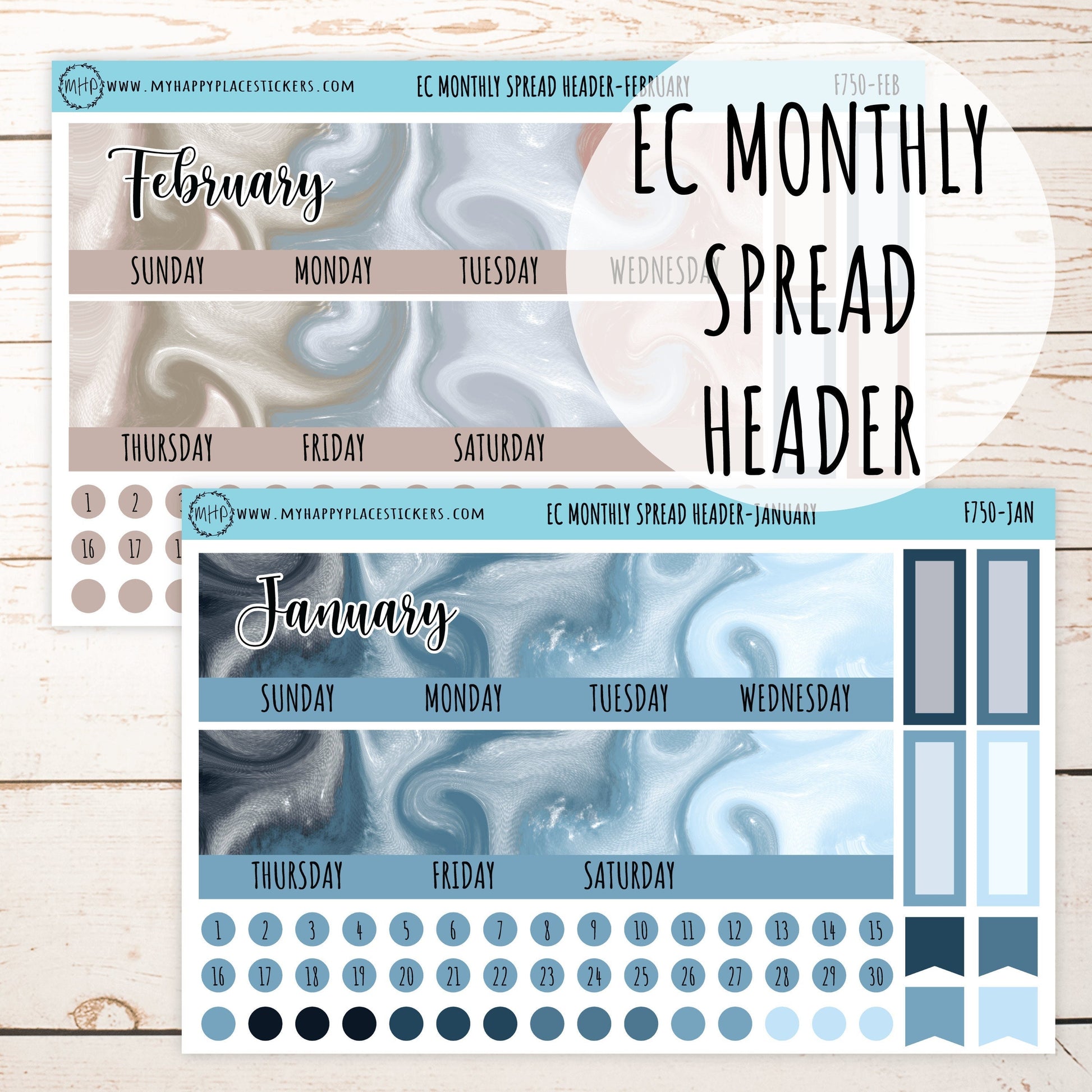 EC Monthly Spread Header, Change Stickers for 7x9 EC Planners || F750