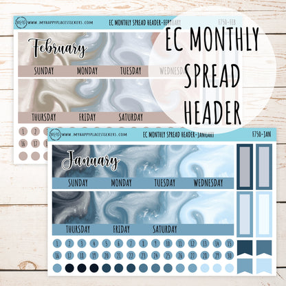 EC Monthly Spread Header, Change Stickers for 7x9 EC Planners || F750