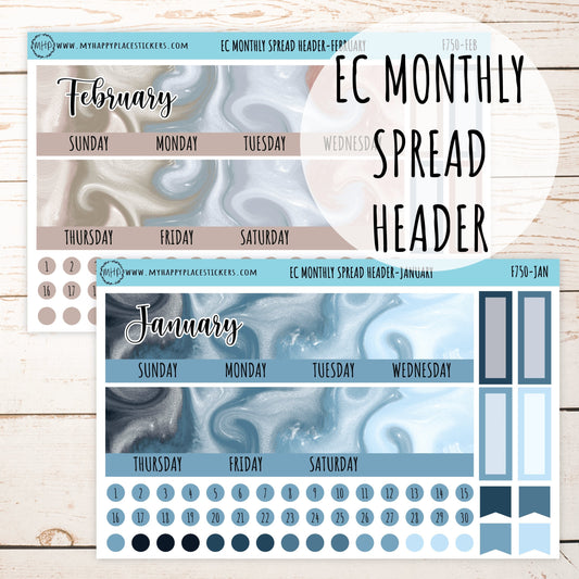 EC Monthly Spread Header, Change Stickers for 7x9 EC Planners || F750