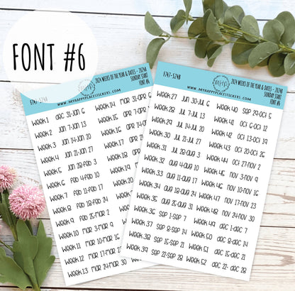 2024 Weeks of the Year Stickers SUNDAY START for Planners and  Bullet Journals || F727
