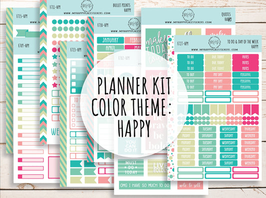 Weekly Kit Sheets "HAPPY". Stickers for 7X9 Planners and Bullet Journals