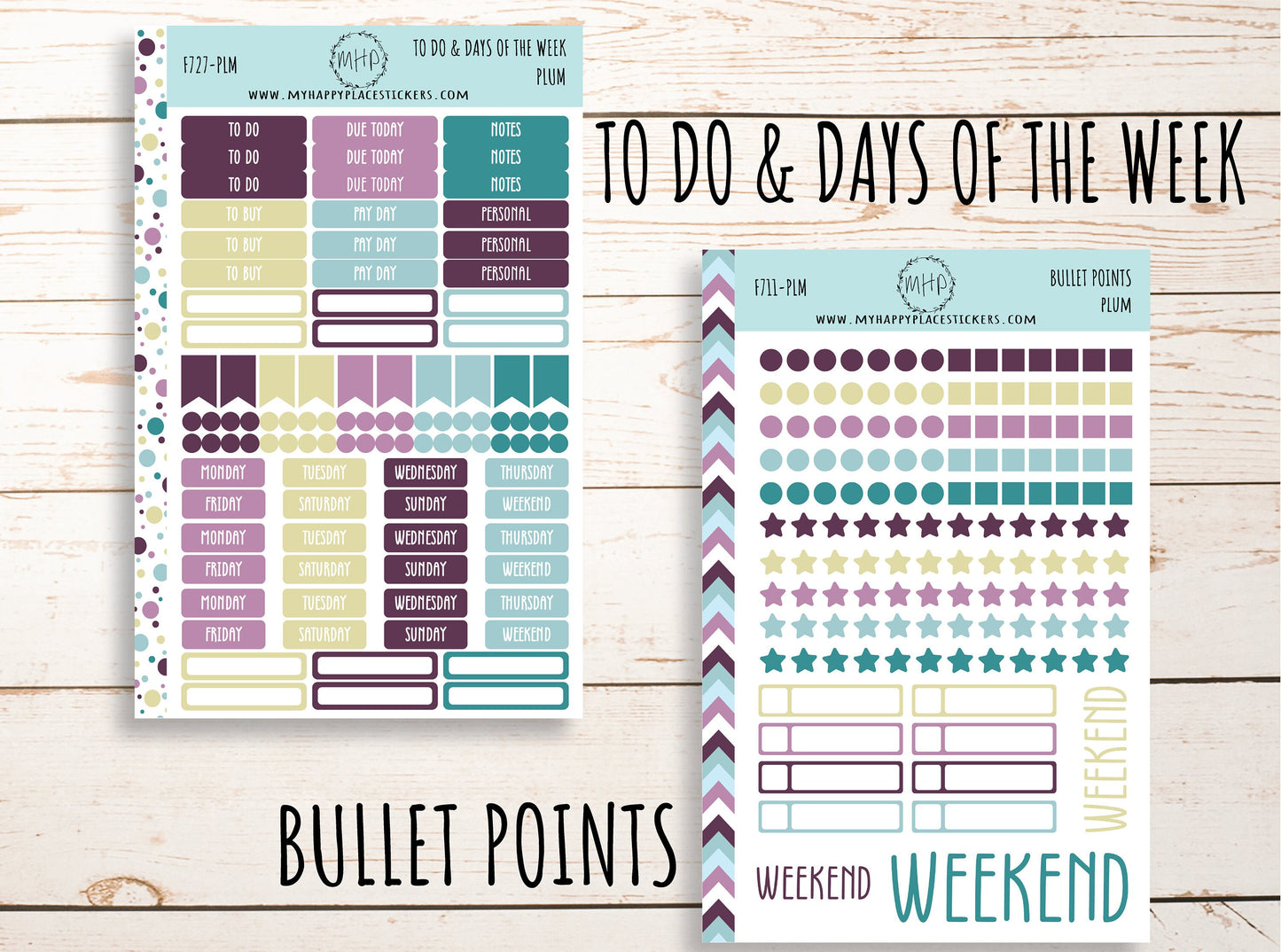 Weekly Kit Sheets "PLUM" Stickers for 7X9 Planners and Bullet Journals