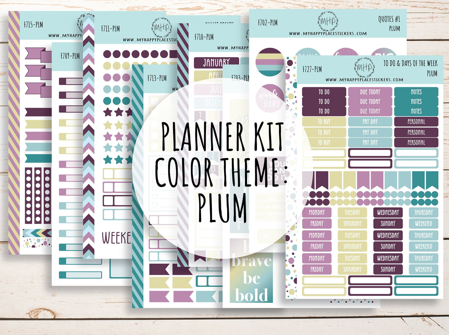 Weekly Kit Sheets "PLUM" Stickers for 7X9 Planners and Bullet Journals