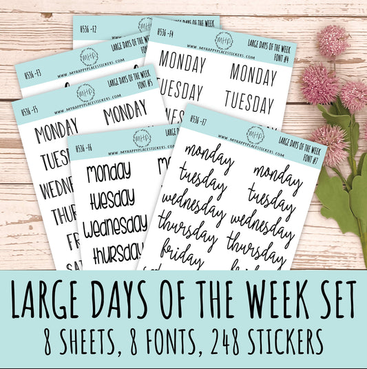 Sticker Set of Large Days of the Week  for Planners, Organizers and Bullet Journals. College Planner ||S11