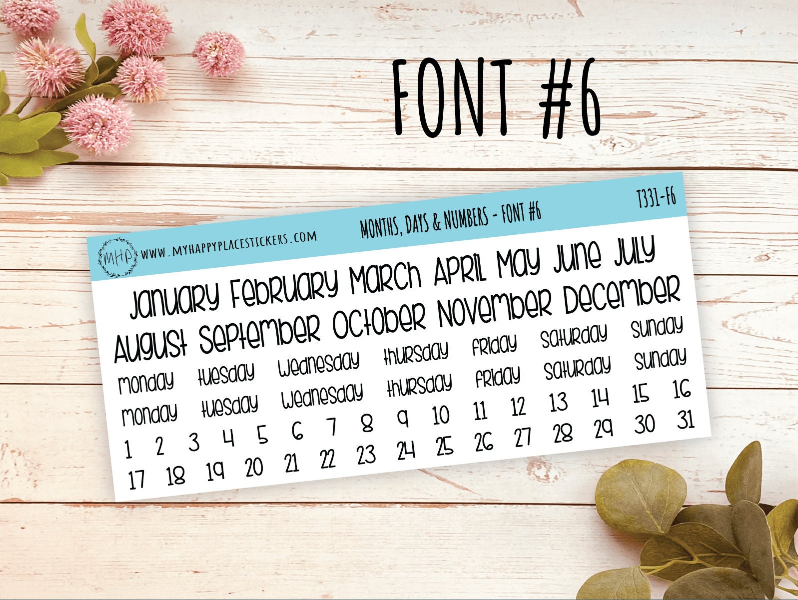 Large Month Number Stickers for Planners, Organizers and Bullet Journals. 8  Fonts to Choose From TV316 