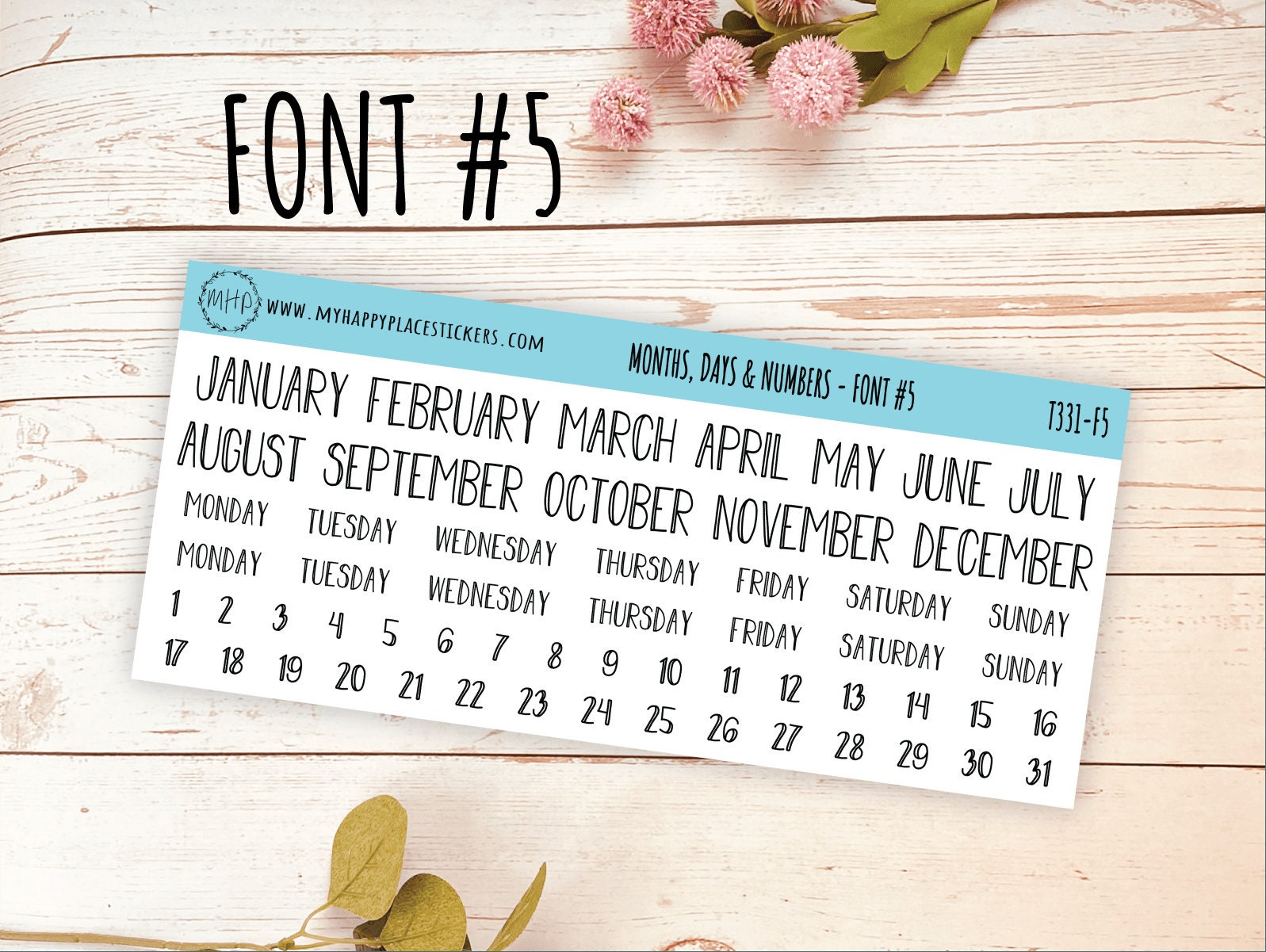 Months, Days, and Number Stickers for Planners, Organizers and Bullet