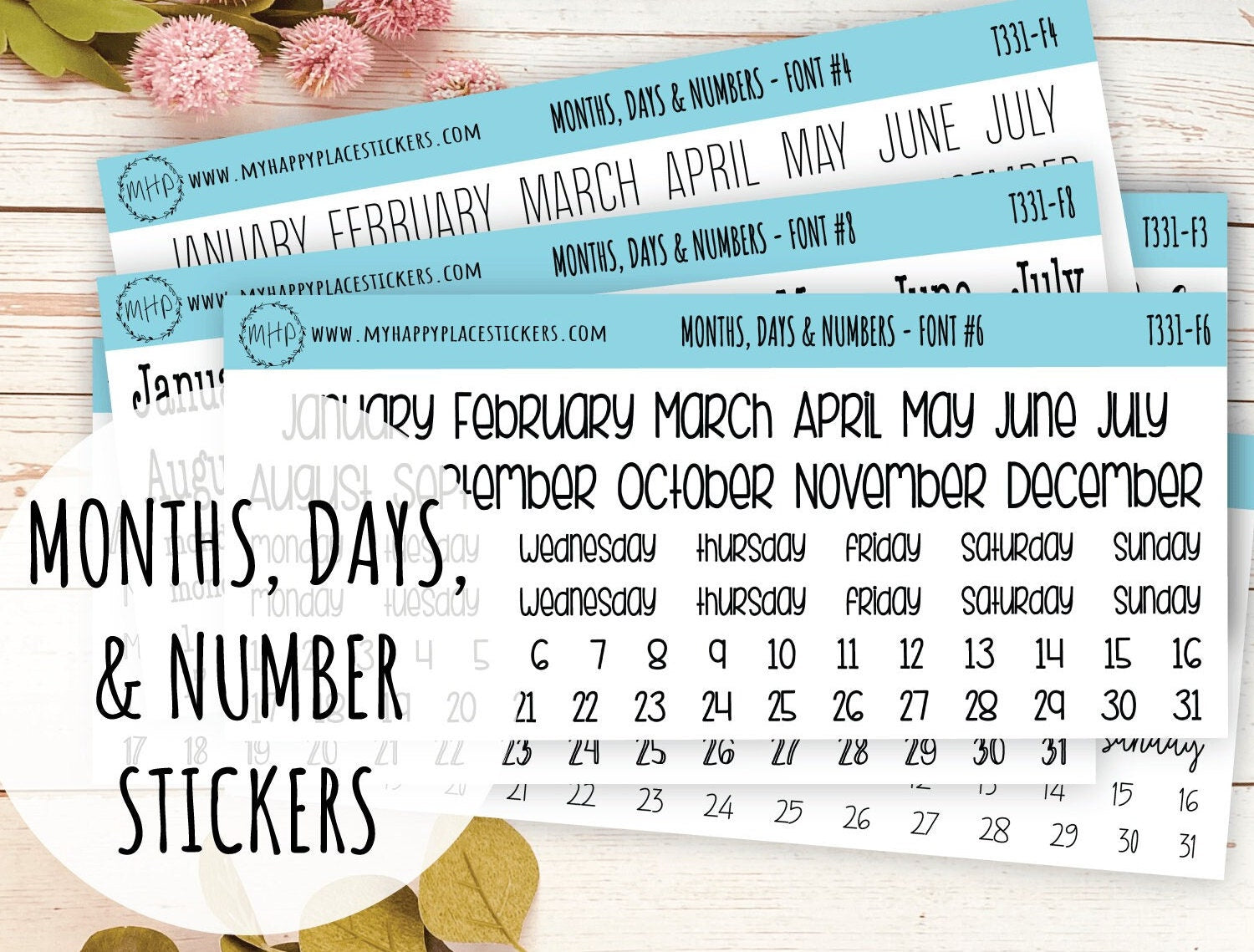 Months, Days, and Number Stickers for Planners, Organizers and Bullet Journals || T331