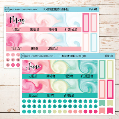 EC Monthly Spread Header, Change Stickers for 7x9 EC Planners || F750