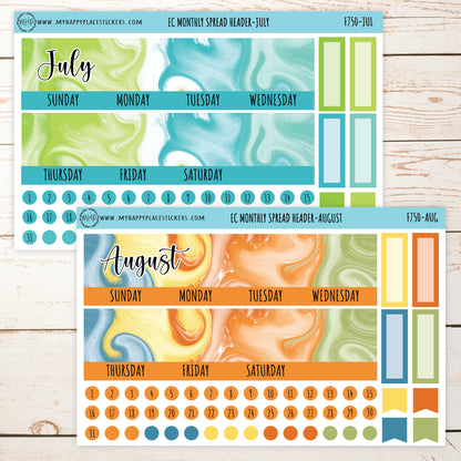 EC Monthly Spread Header, Change Stickers for 7x9 EC Planners || F750