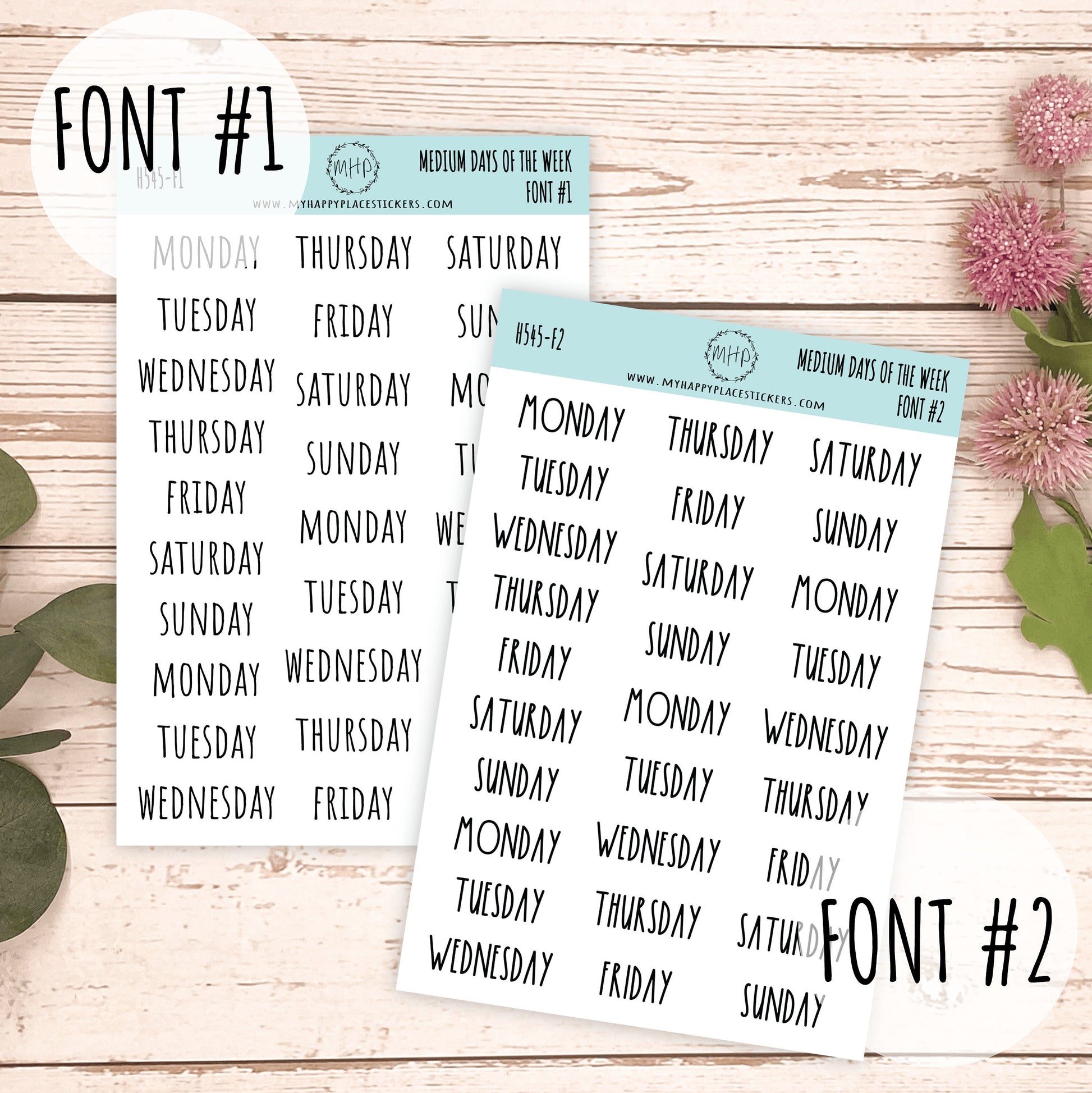 Medium Days of the Week Stickers for Planners, Organizers and Bullet Journals. College Planner. 8 Fonts to Choose From || F748