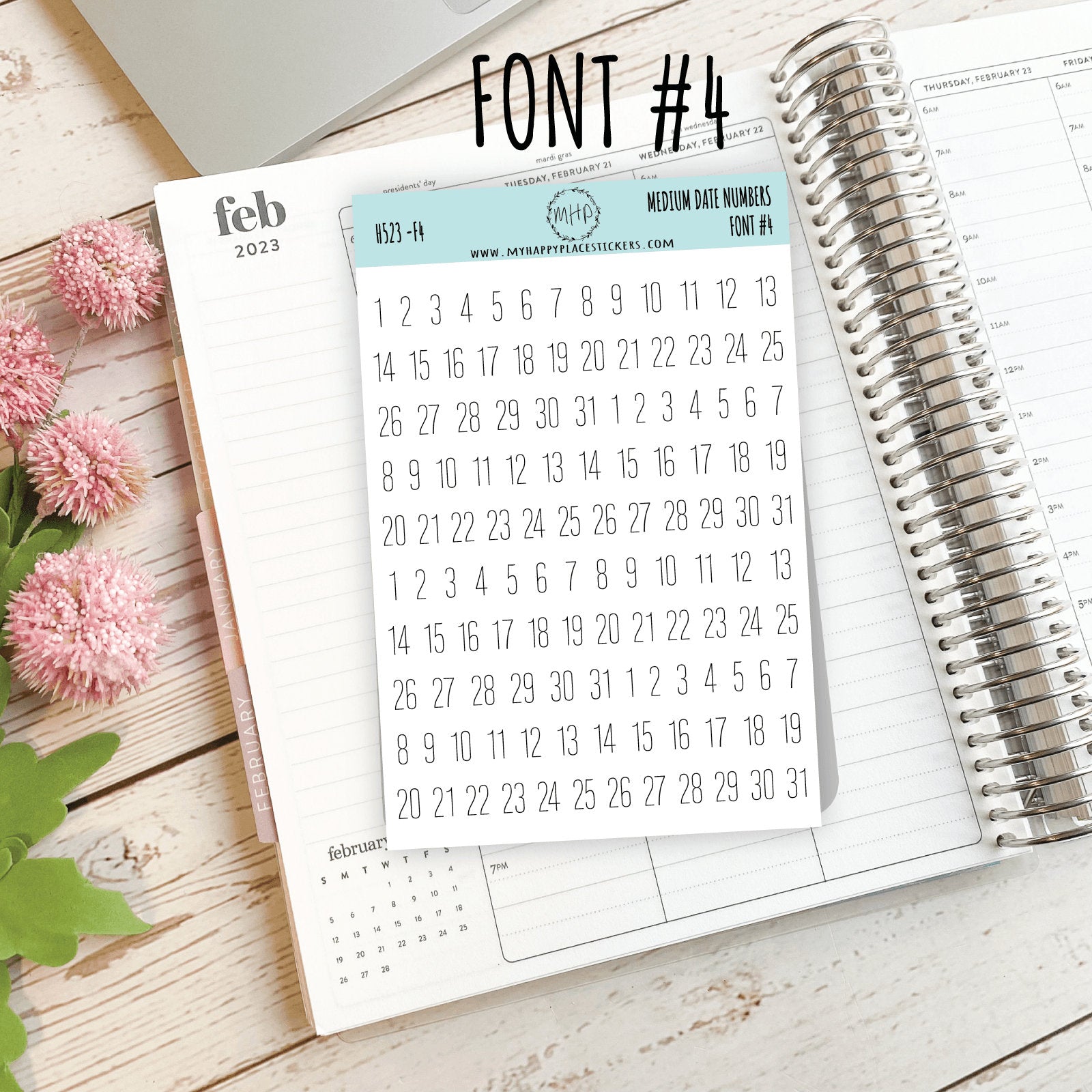 Medium Date Number Stickers for Planners, Organizers and Bullet Journals. College Planner. 8 Fonts to Choose From || H523