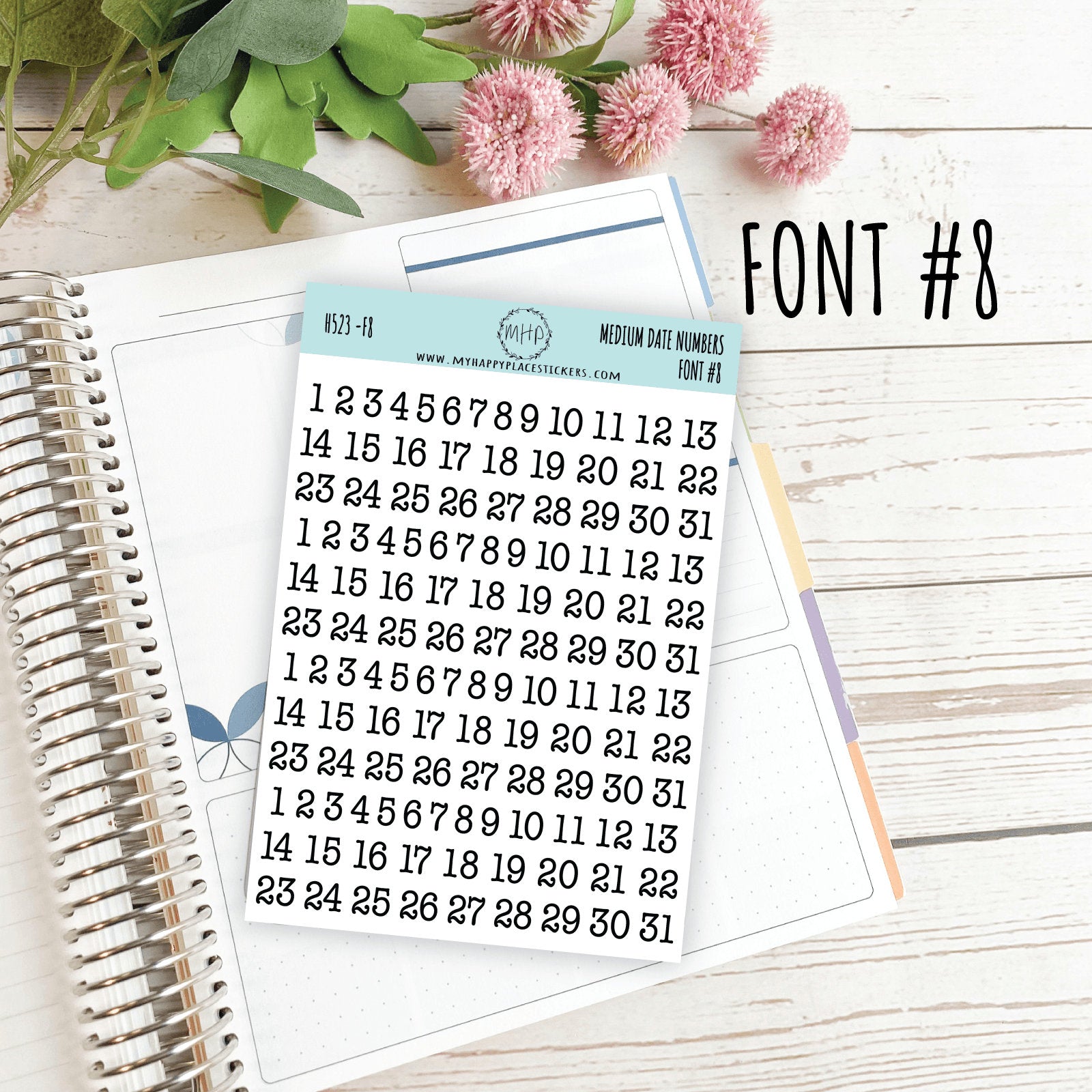Medium Date Number Stickers for Planners, Organizers and Bullet Journals. College Planner. 8 Fonts to Choose From || H523