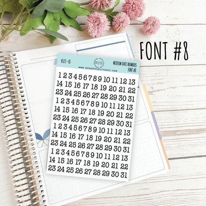 Medium Date Number Stickers for Planners, Organizers and Bullet Journals. College Planner. 8 Fonts to Choose From || H523