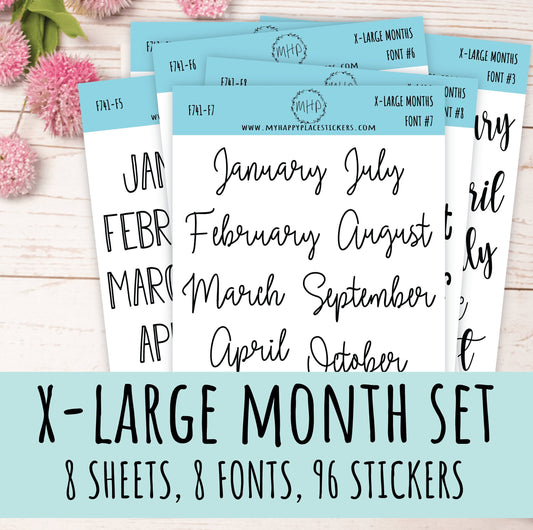 Sticker Set of X-LARGE Month Stickers for Planners, Organizers, Bullet Journals, and Happy Planners || S08