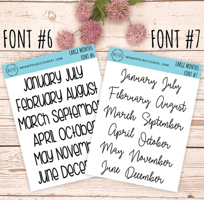 Large Month Stickers SET for Planners, Organizers, Bullet Journals, and Happy Planners. College Planner. 8 Fonts || S00