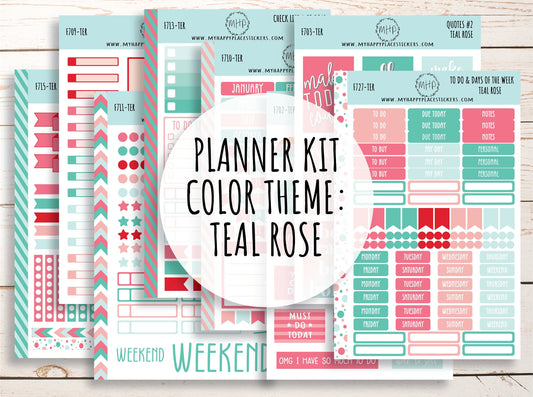 Planner Stickers| "TEAL ROSE" Stickers for 7X9 Planners, Organizers and Bullet Journals