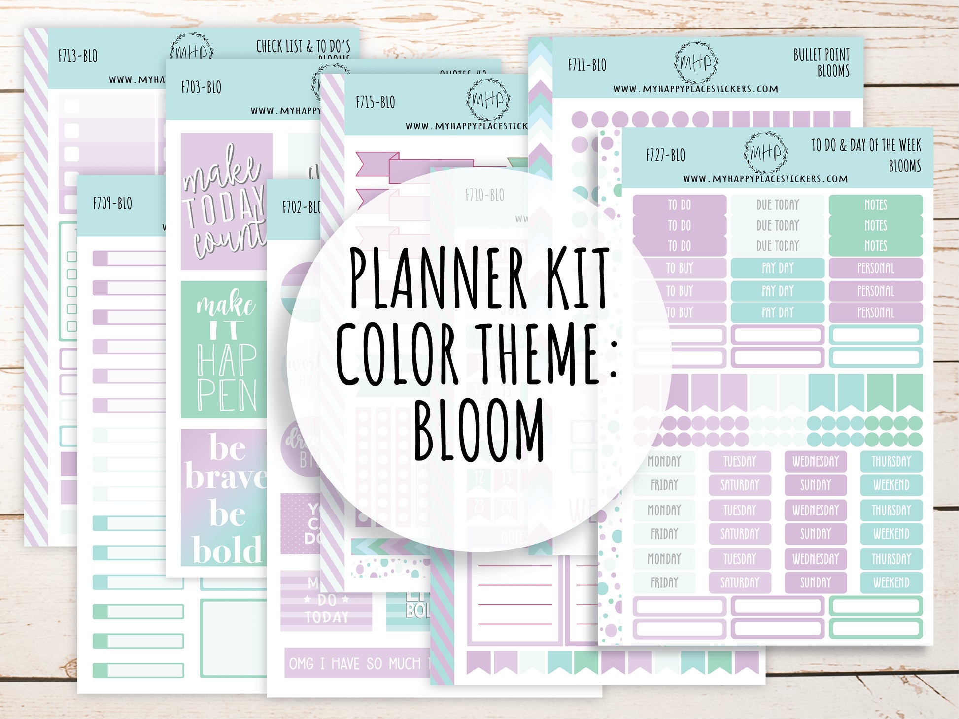 Weekly Kit Sheets "BLOOM". Stickers for 7X9 Planners and Bullet Journals