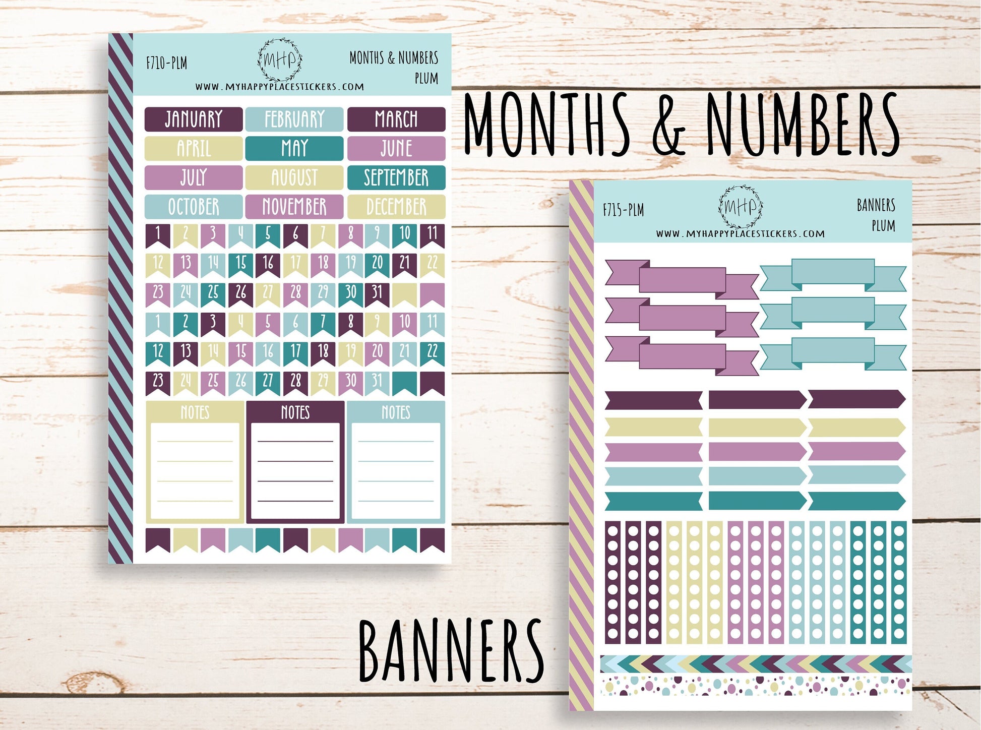 Weekly Kit Sheets "PLUM" Stickers for 7X9 Planners and Bullet Journals