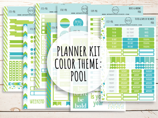 Weekly Kit Sheets "POOL" Stickers for 7X9 Planners and Bullet Journals