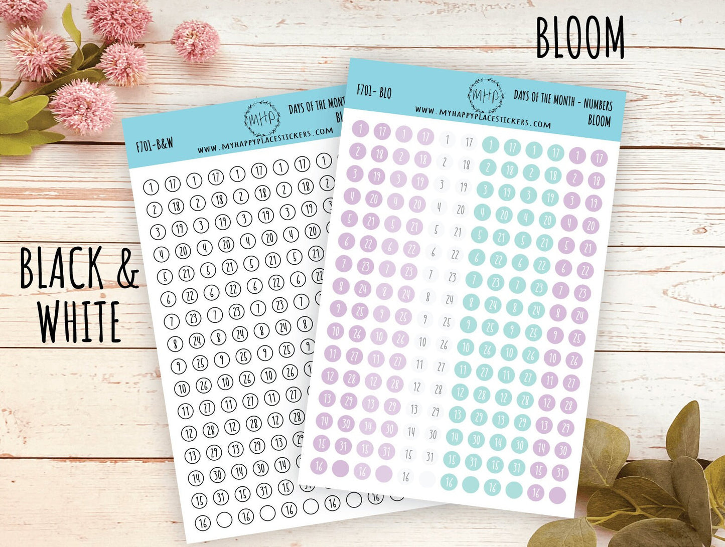 Days of the Month DOT Stickers for College Planner, Teacher Planners, and Bullet Journals. Homeschool Planner. 6 Months Per Sheet || D701
