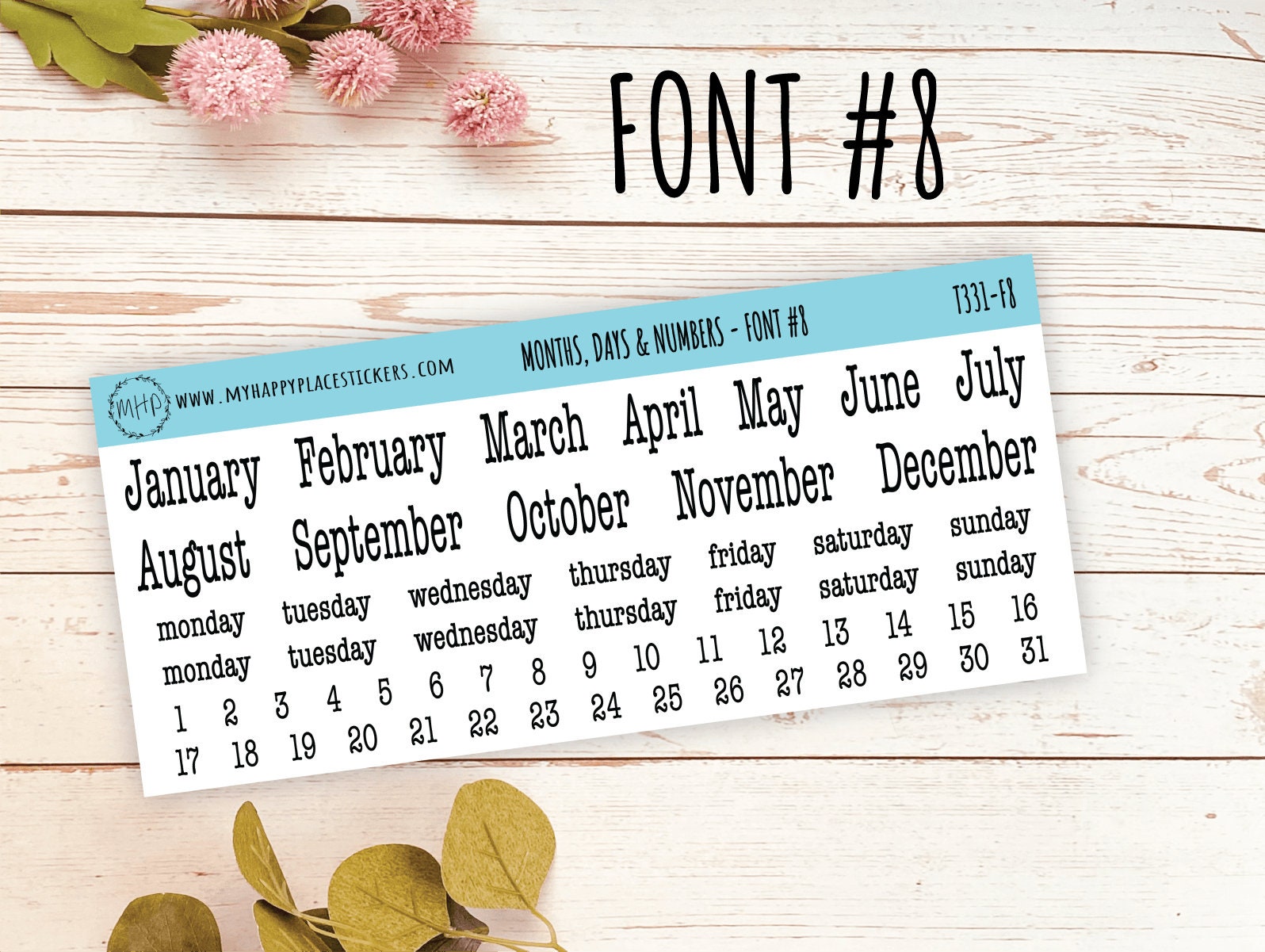 Months, Days, and Number Stickers for Planners, Organizers and