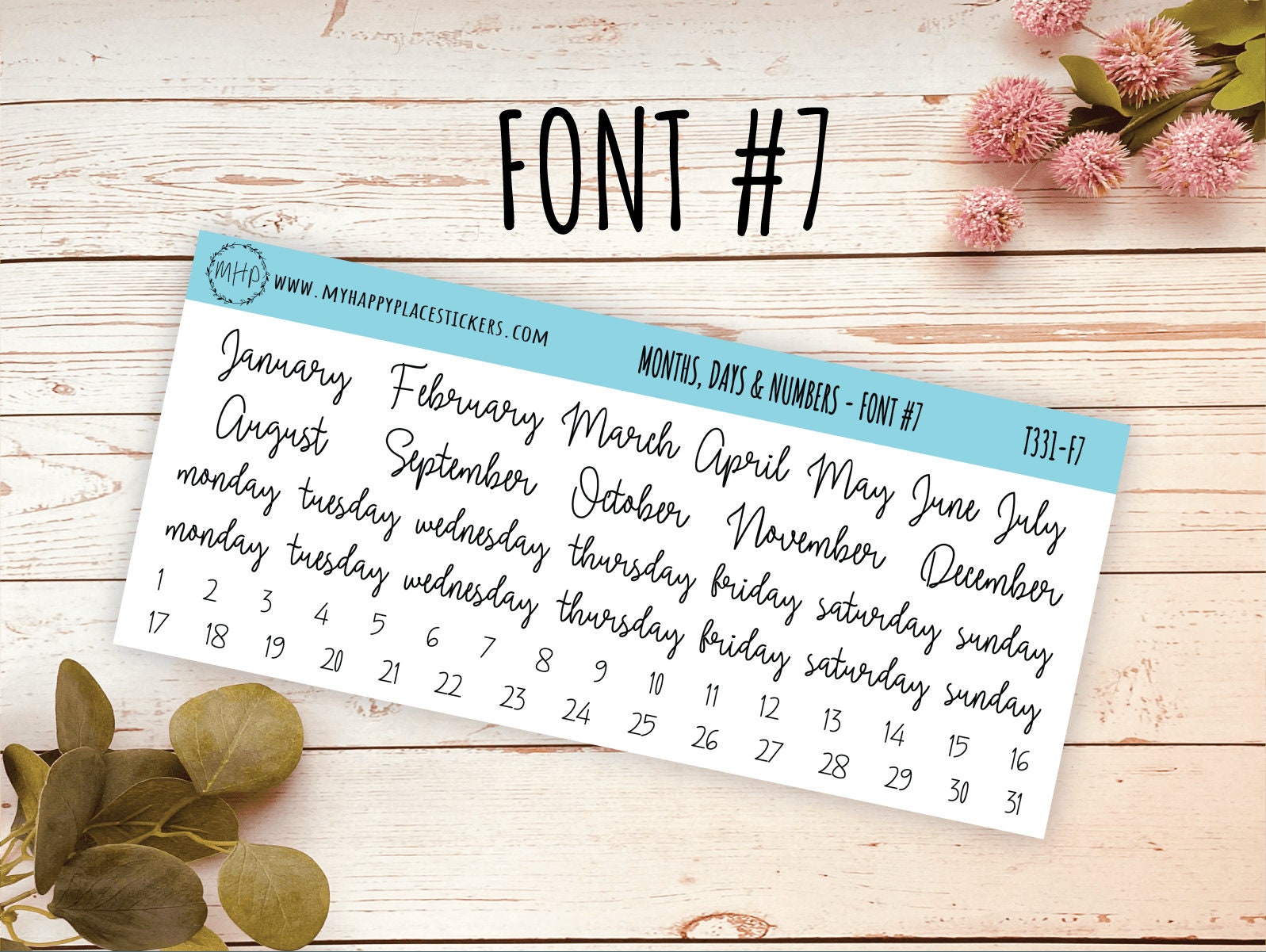 Months, Days, and Number Stickers for Planners, Organizers and Bullet – My  Happy Place Stickers