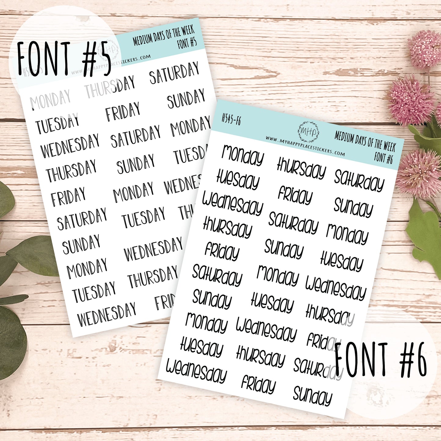 Medium Days of the Week Stickers for Planners, Organizers and Bullet Journals. College Planner. 8 Fonts to Choose From || F748