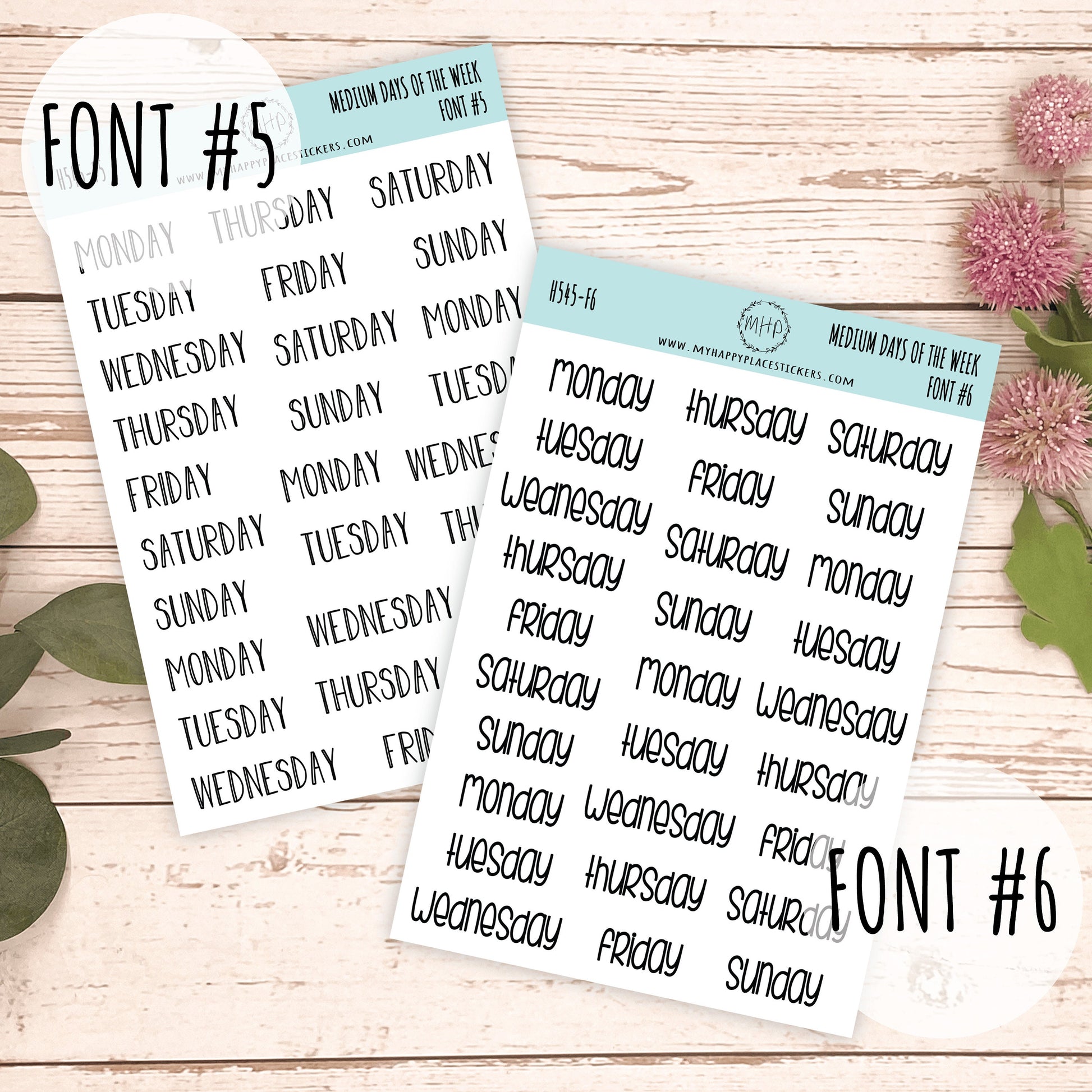 Medium Days of the Week Stickers for Planners, Organizers and Bullet Journals. College Planner. 8 Fonts to Choose From || F748