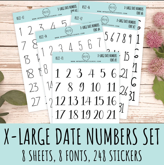 Sticker Set of X-Large Date Number Stickers for Planners, Organizers and Bullet Journals || S07